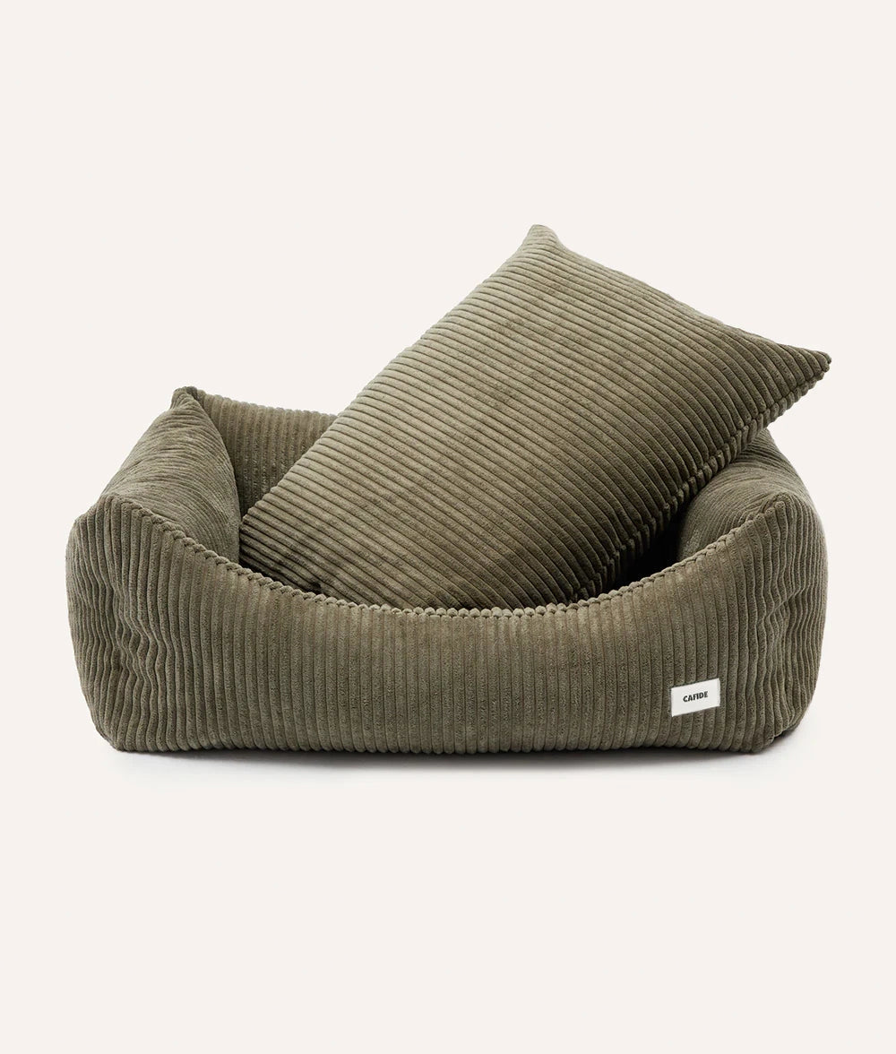 Lit pour chien en velours côtelé vert, déhoussable