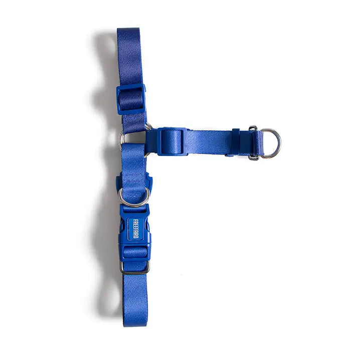 Harnais anti-traction pour chien bleu, sangle réglable et boucle de sécurité à 4 points