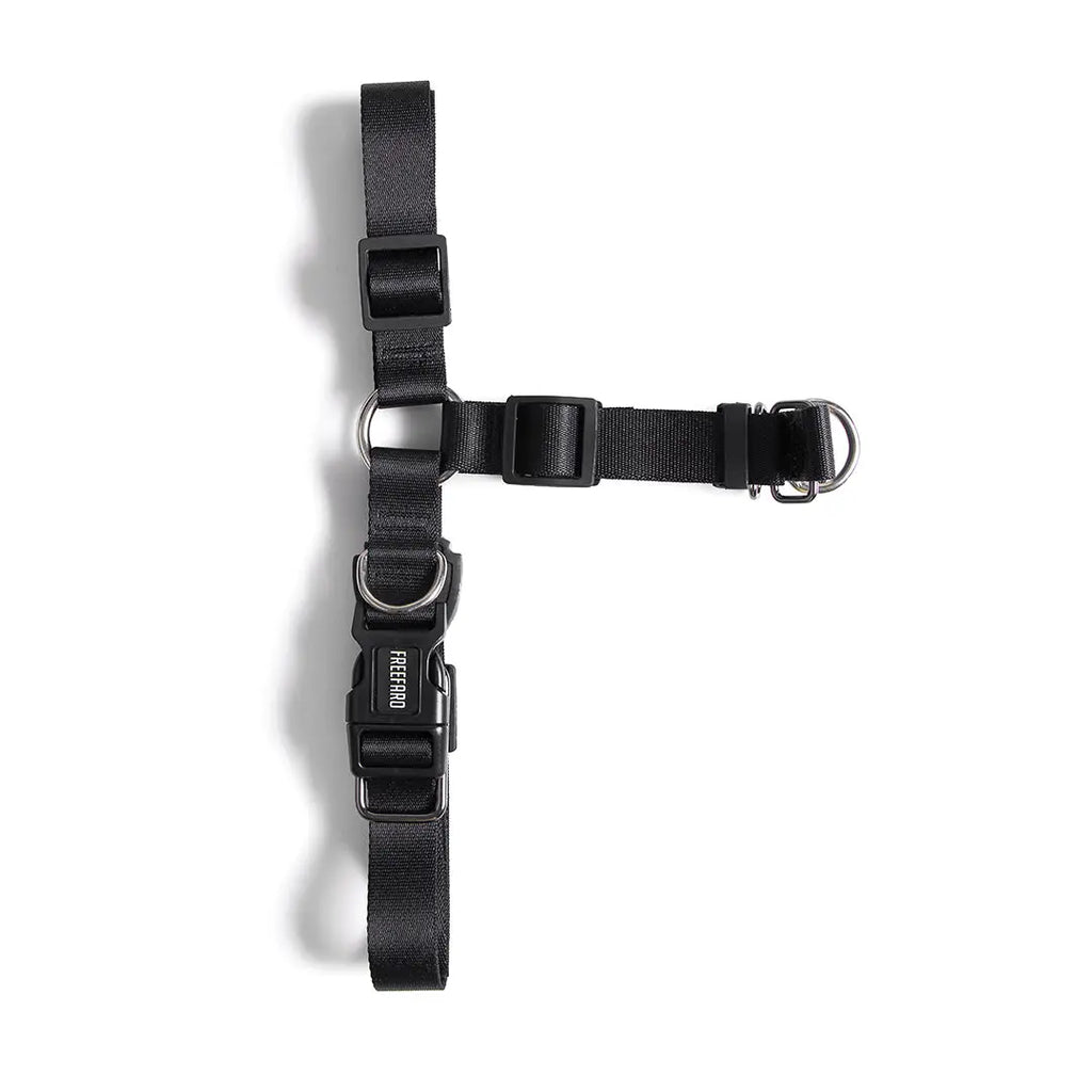 Harnais anti-traction pour chien noir, double attache avec anneau frontal et anneau dorsal