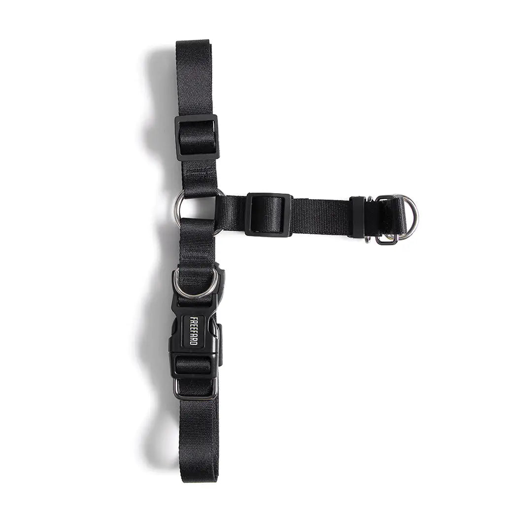 Harnais anti-traction pour chien noir, double attache avec anneau frontal et anneau dorsal