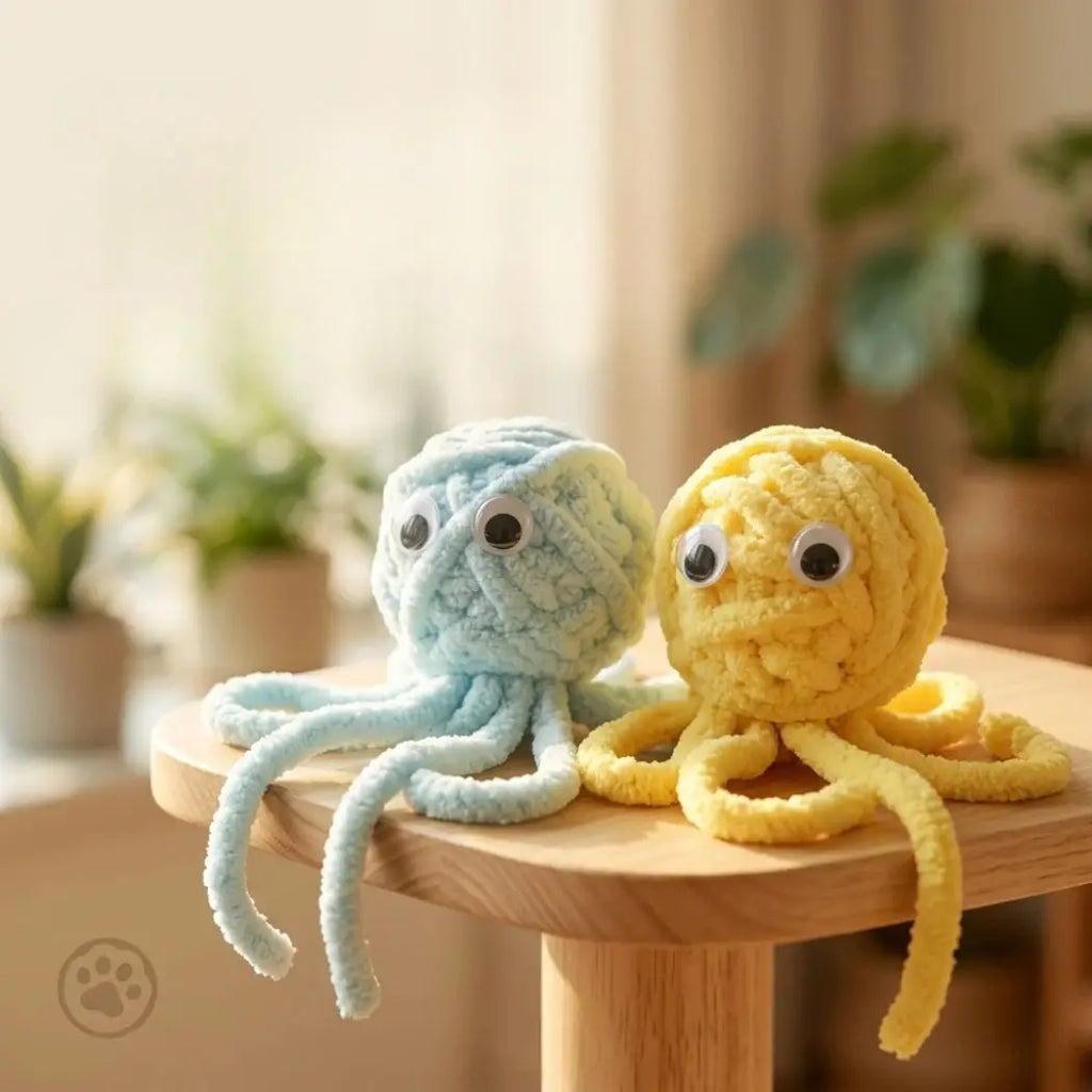 Peluches poulpe Petkin pour chat en bleu et jaune